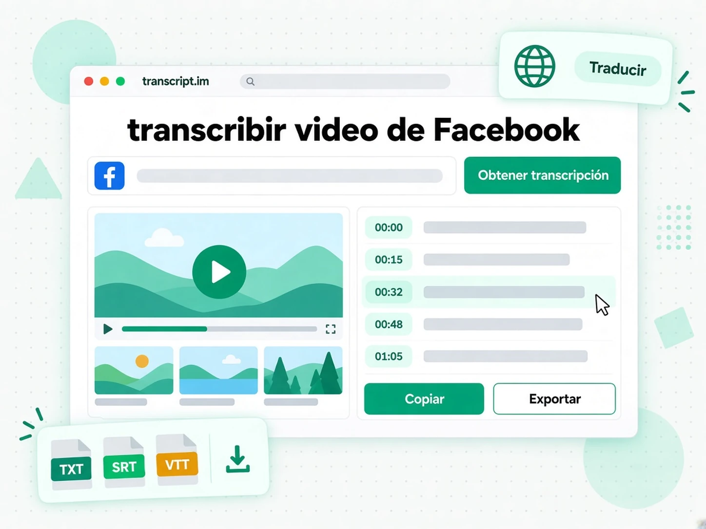 transcribir video de Facebook: Convierte un video de Facebook en una transcripción