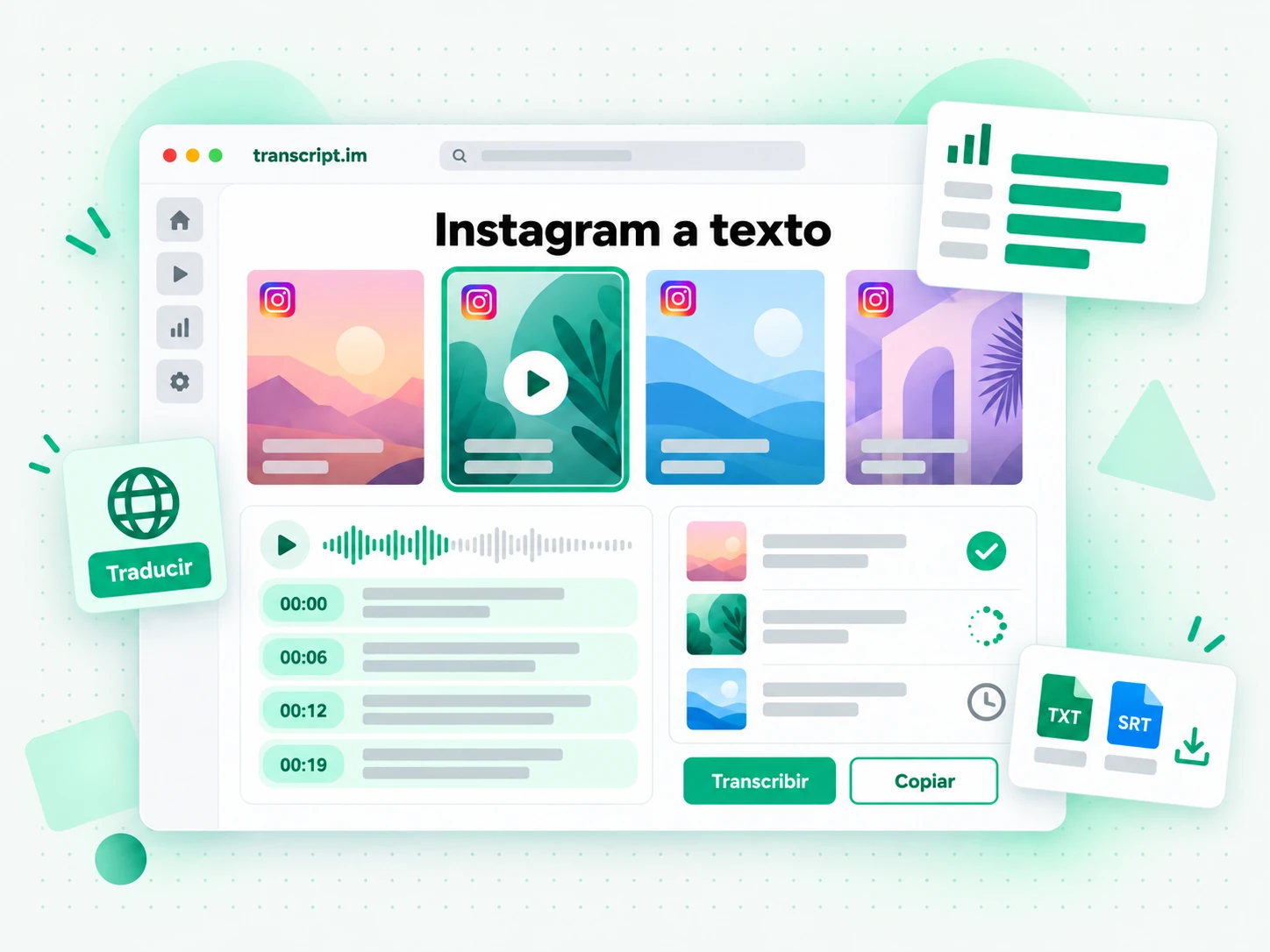 Instagram a texto: el contenido de origen convertido en texto con marcas de tiempo