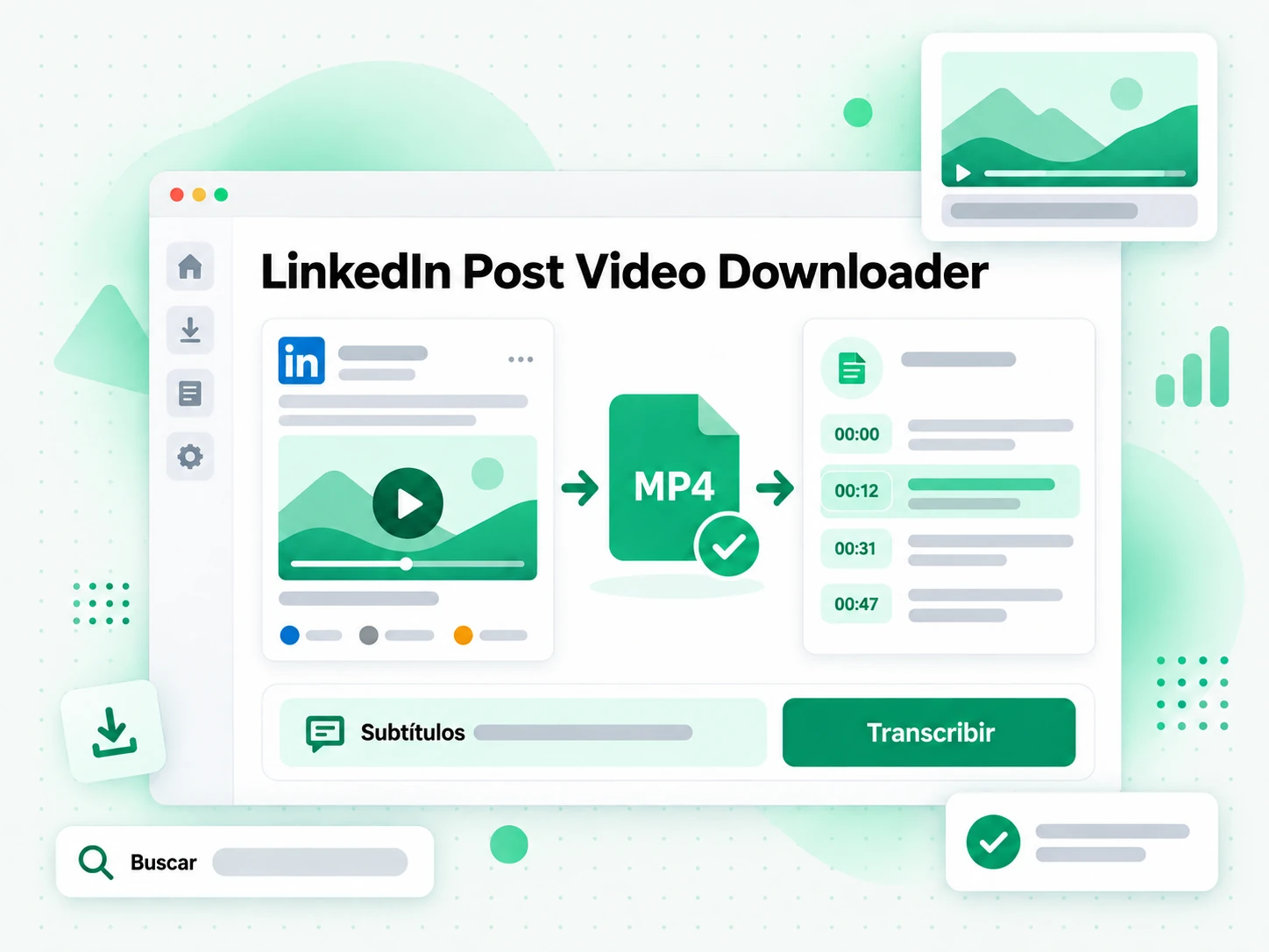 LinkedIn Post Video Downloader: pantalla con el enlace pegado y el archivo listo para guardar