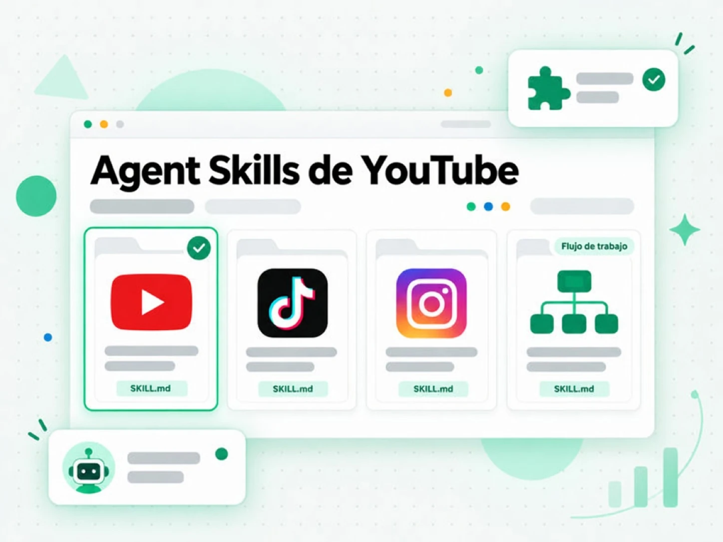 Agent Skills de YouTube: paquetes de skills para YouTube, TikTok, Instagram y flujos de trabajo