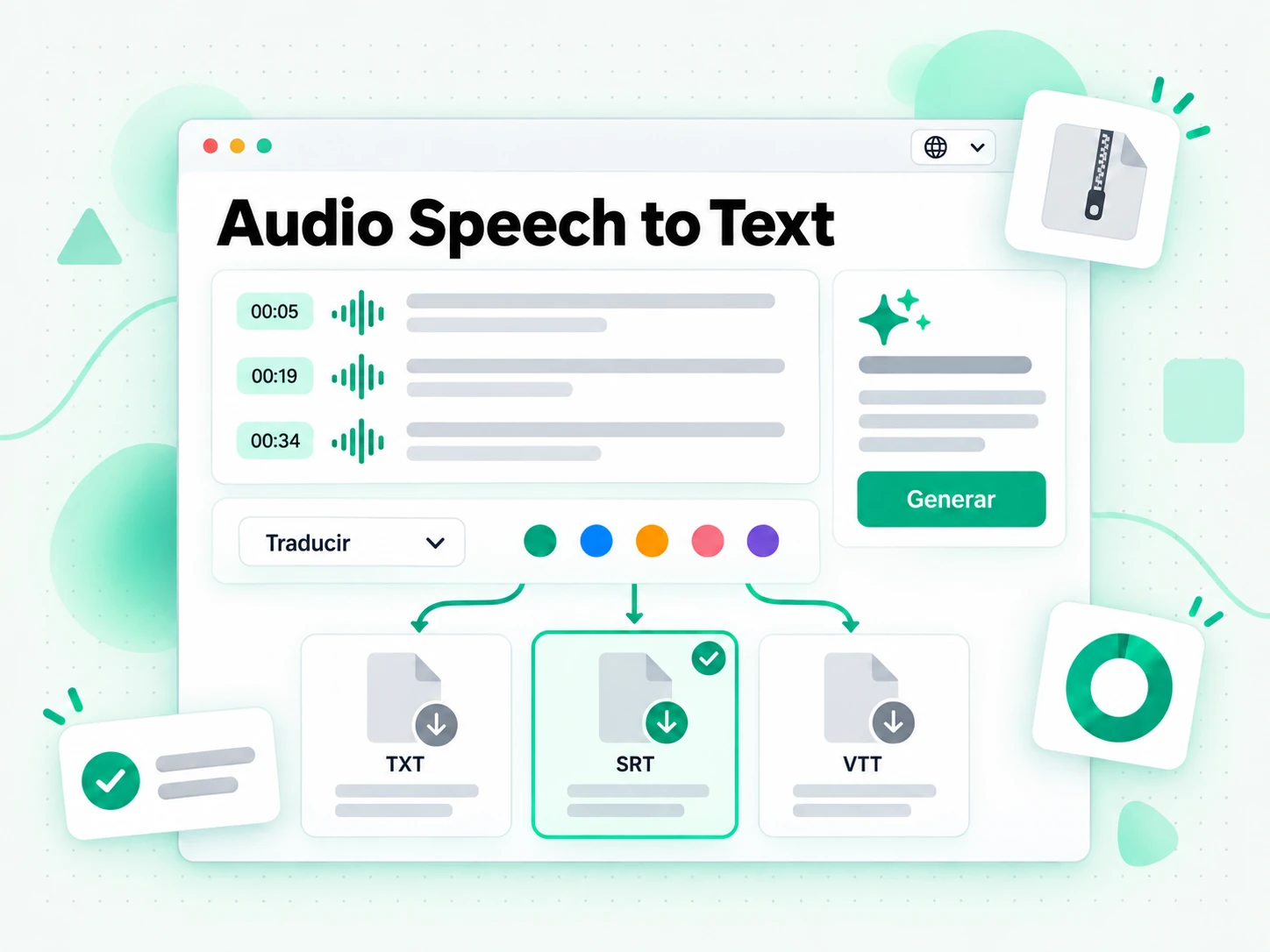 Audio Speech to Text en la interfaz paso a paso de transcript.im