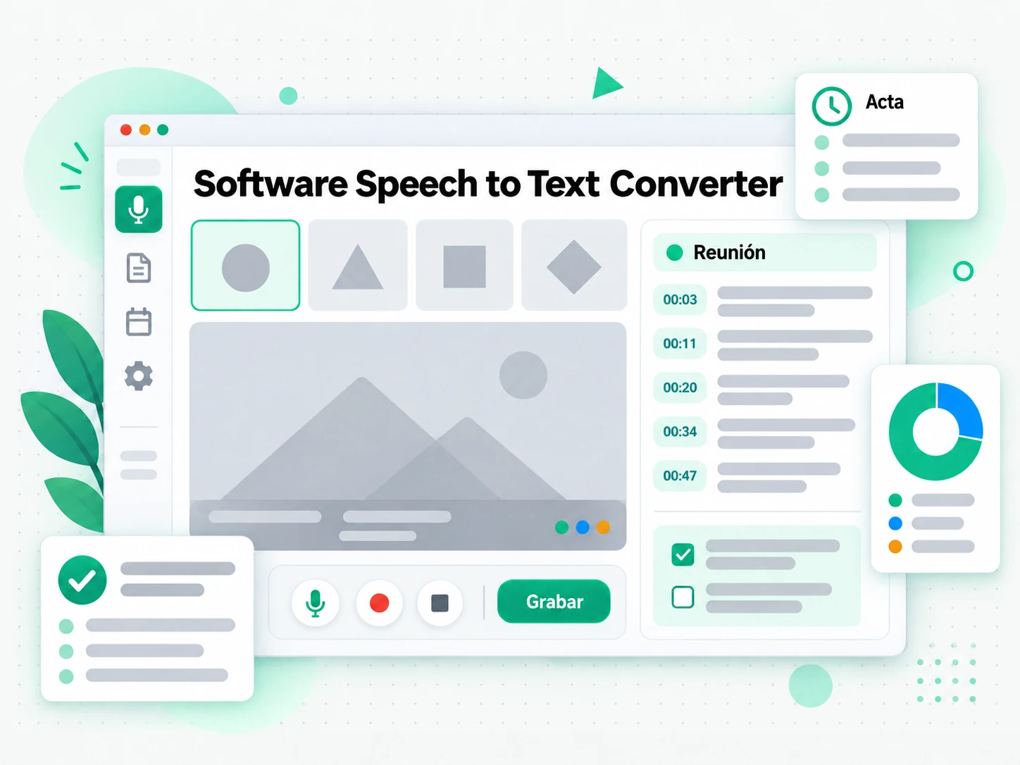 Software Speech to Text Converter en la interfaz paso a paso de transcript.im