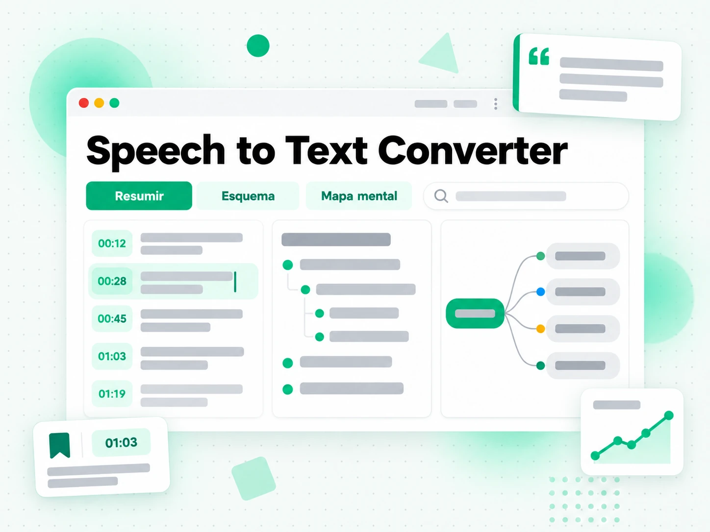Speech to Text Converter en la interfaz paso a paso de transcript.im