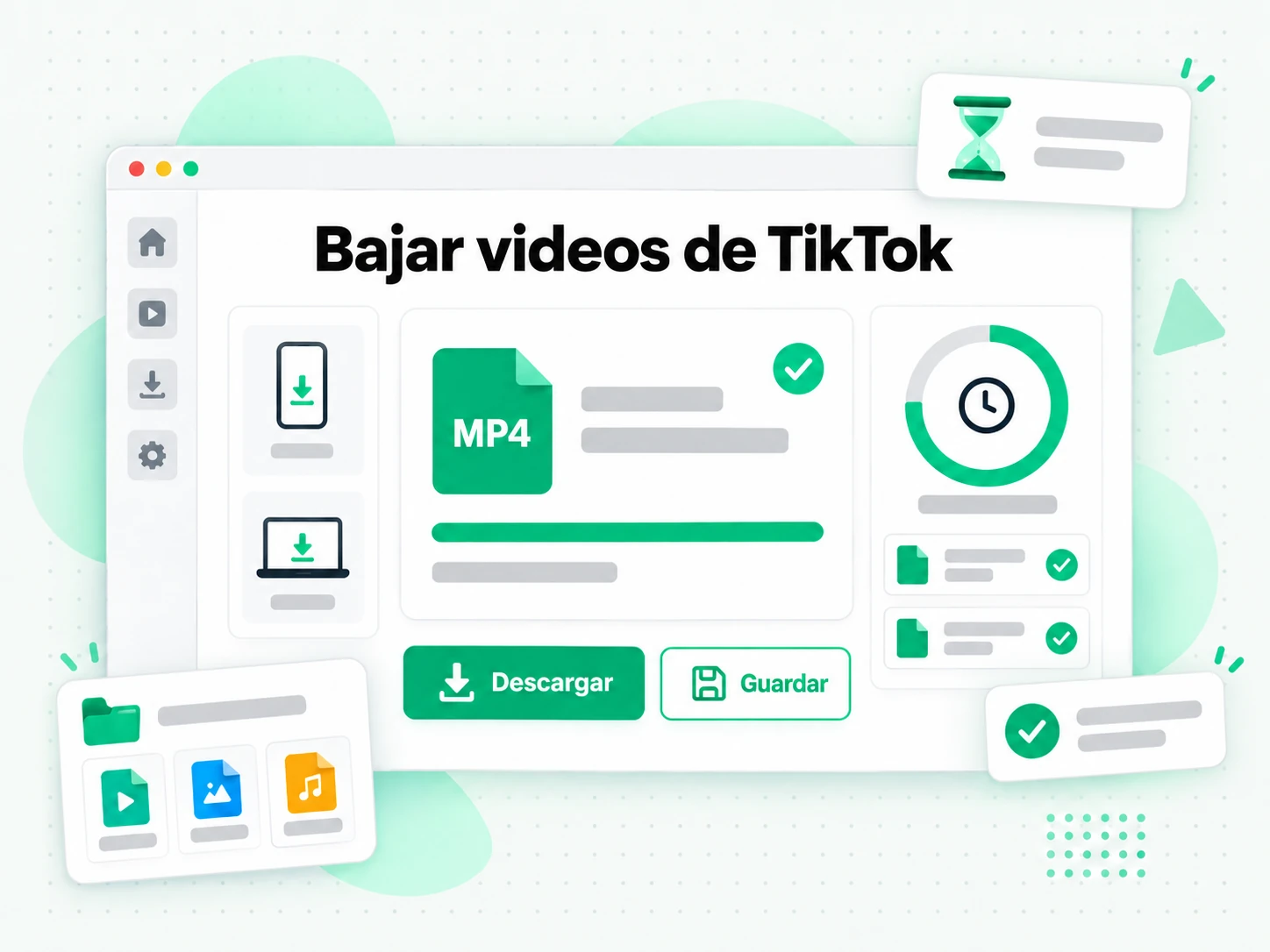 Bajar videos de TikTok: pantalla con el enlace pegado y el archivo listo para guardar