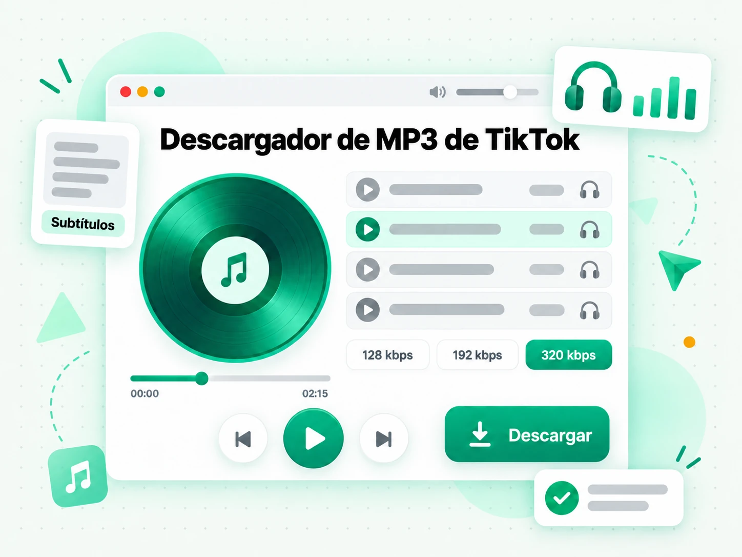 Descargador de MP3 de TikTok: pantalla con el enlace pegado y el archivo listo para guardar