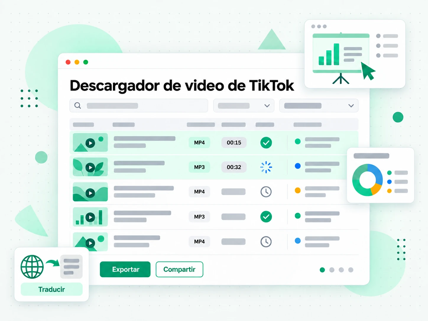 Descargador de video de TikTok: pantalla con el enlace pegado y el archivo listo para guardar
