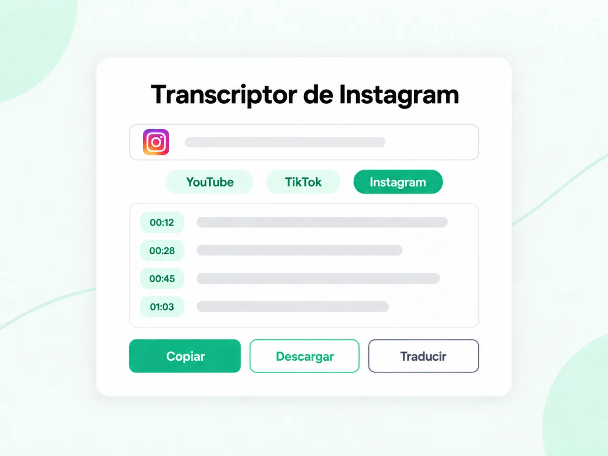 Transcriptor de Instagram que convierte un enlace de Instagram en texto con marcas de tiempo