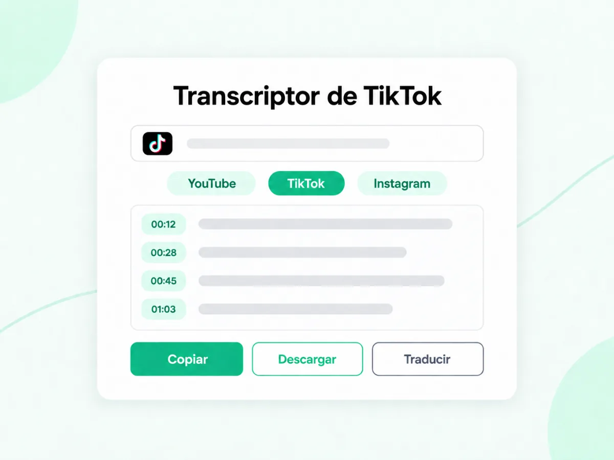 Transcriptor de TikTok que convierte un enlace de TikTok en texto con marcas de tiempo