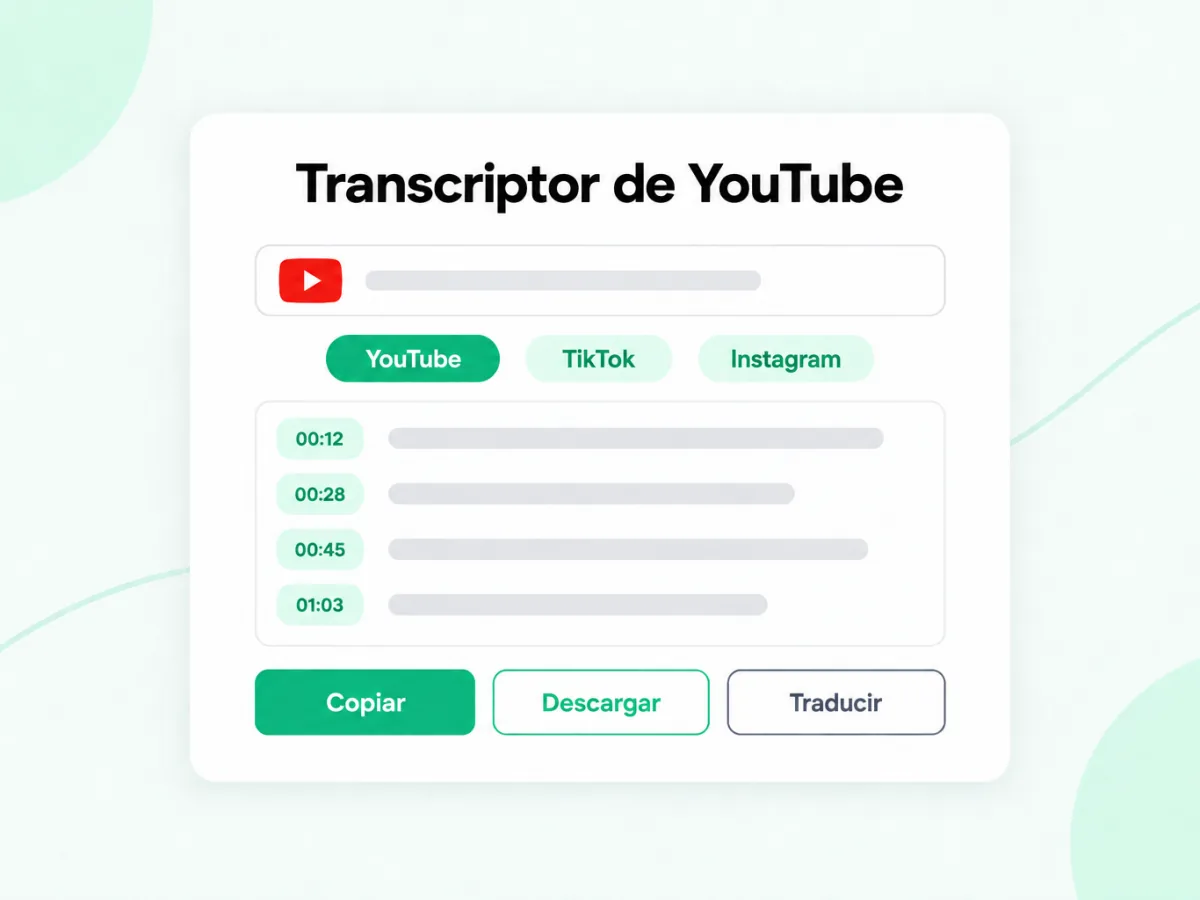 Transcriptor de YouTube que convierte un enlace de YouTube en texto con marcas de tiempo
