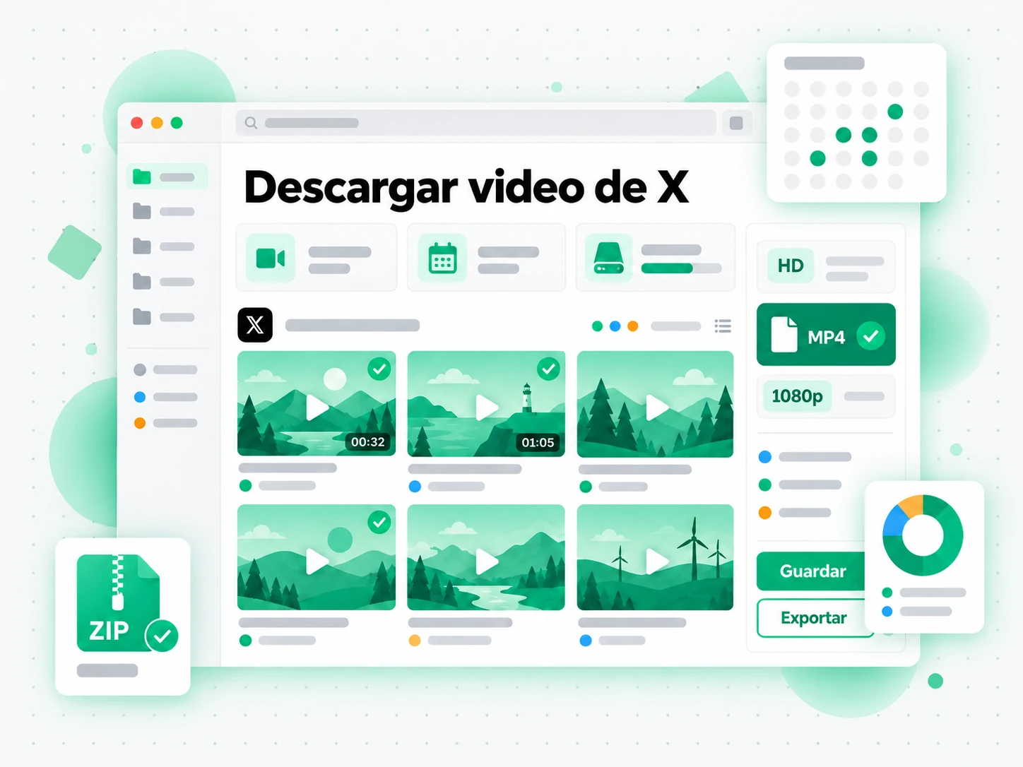 Descargar video de X: pantalla con el enlace pegado y el archivo listo para guardar