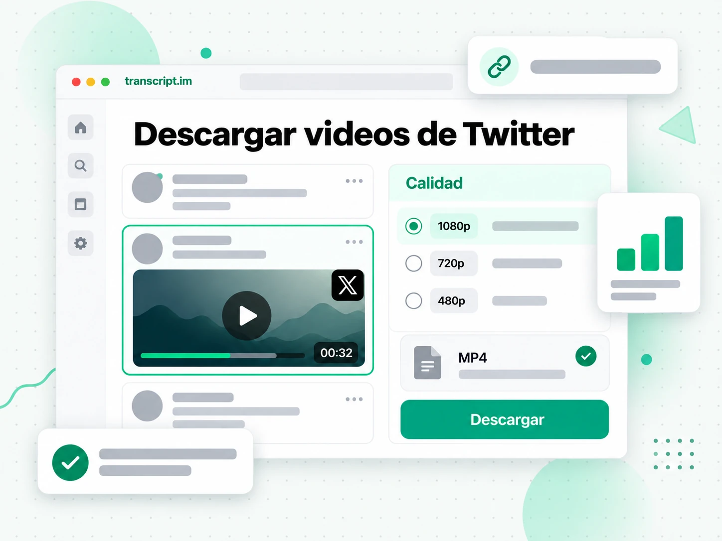 Descargar videos de Twitter: interfaz con el enlace pegado y el video listo para guardar