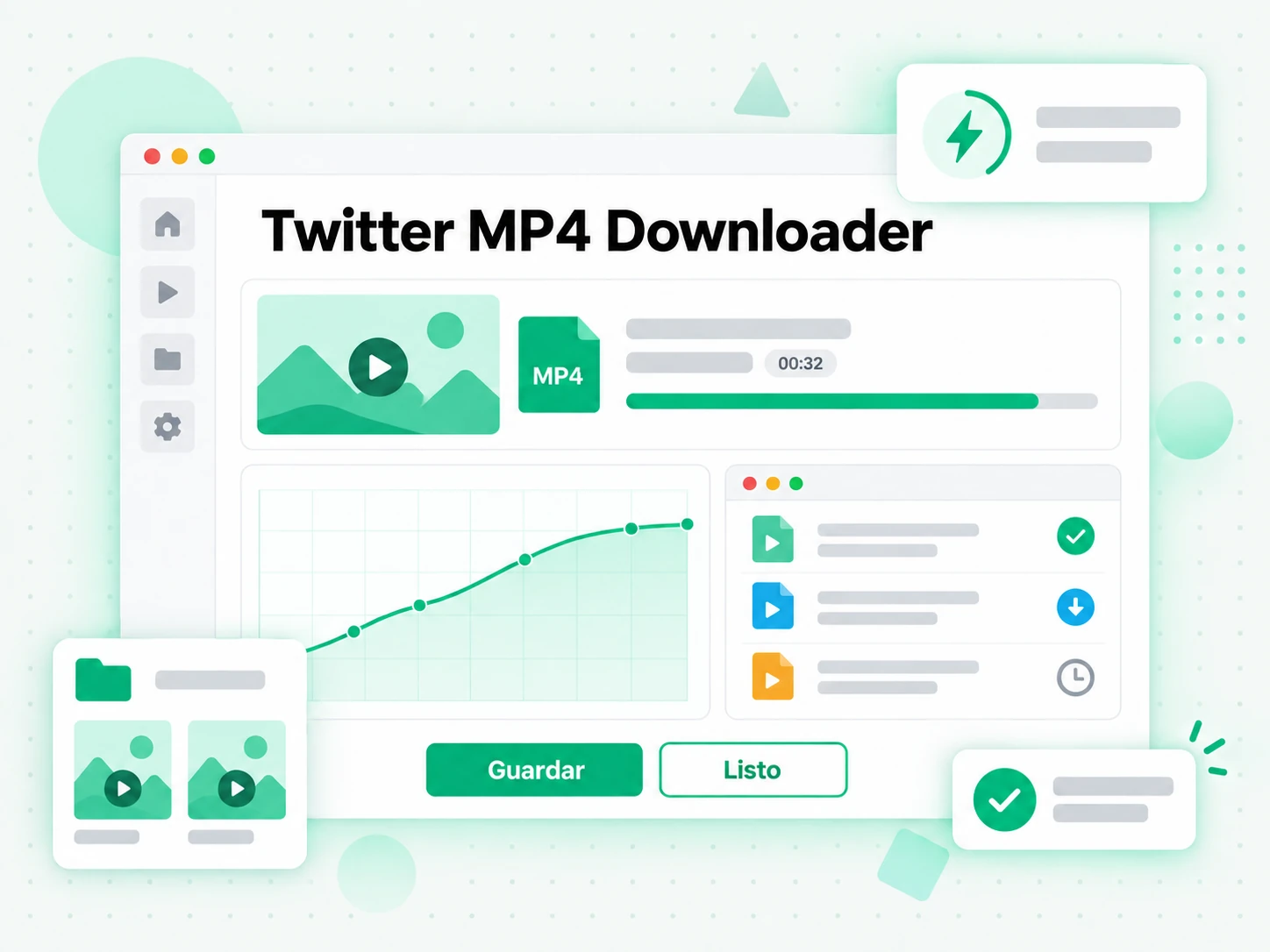 Twitter MP4 Downloader: pantalla con el enlace pegado y el archivo listo para guardar