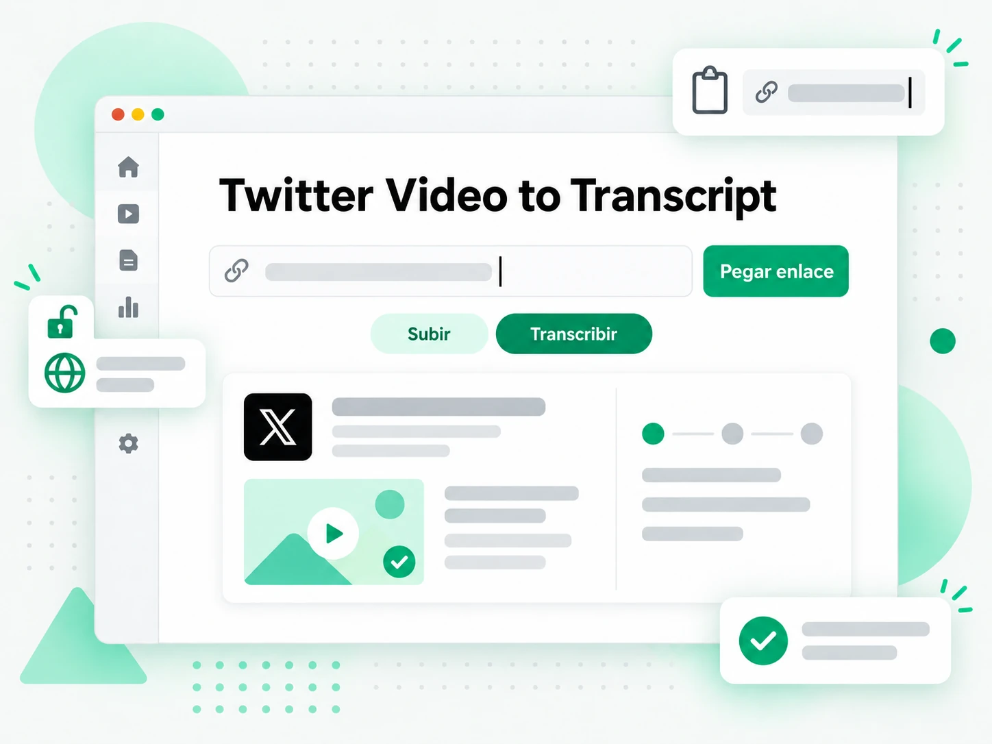 Pasar un video de Twitter a transcripción: URL pública de una post de Twitter introducida en el generador