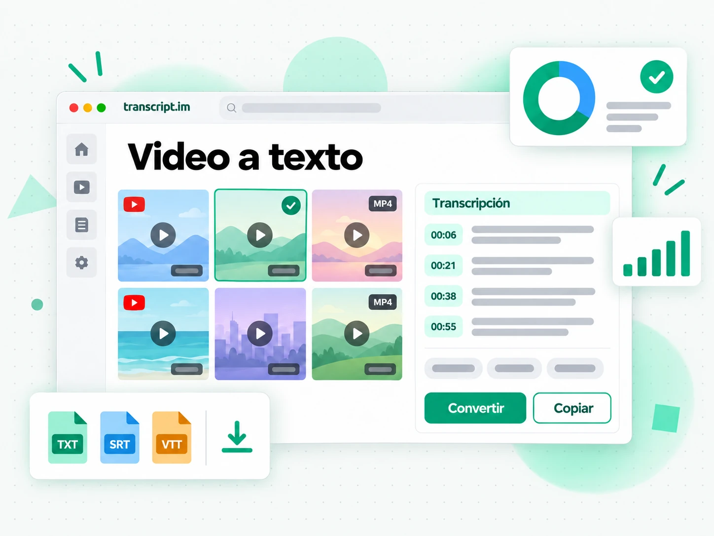 Video a texto: el contenido de origen convertido en texto con marcas de tiempo