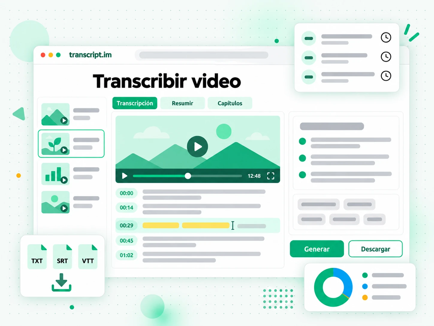 Transcribir video: el contenido de origen convertido en texto con marcas de tiempo