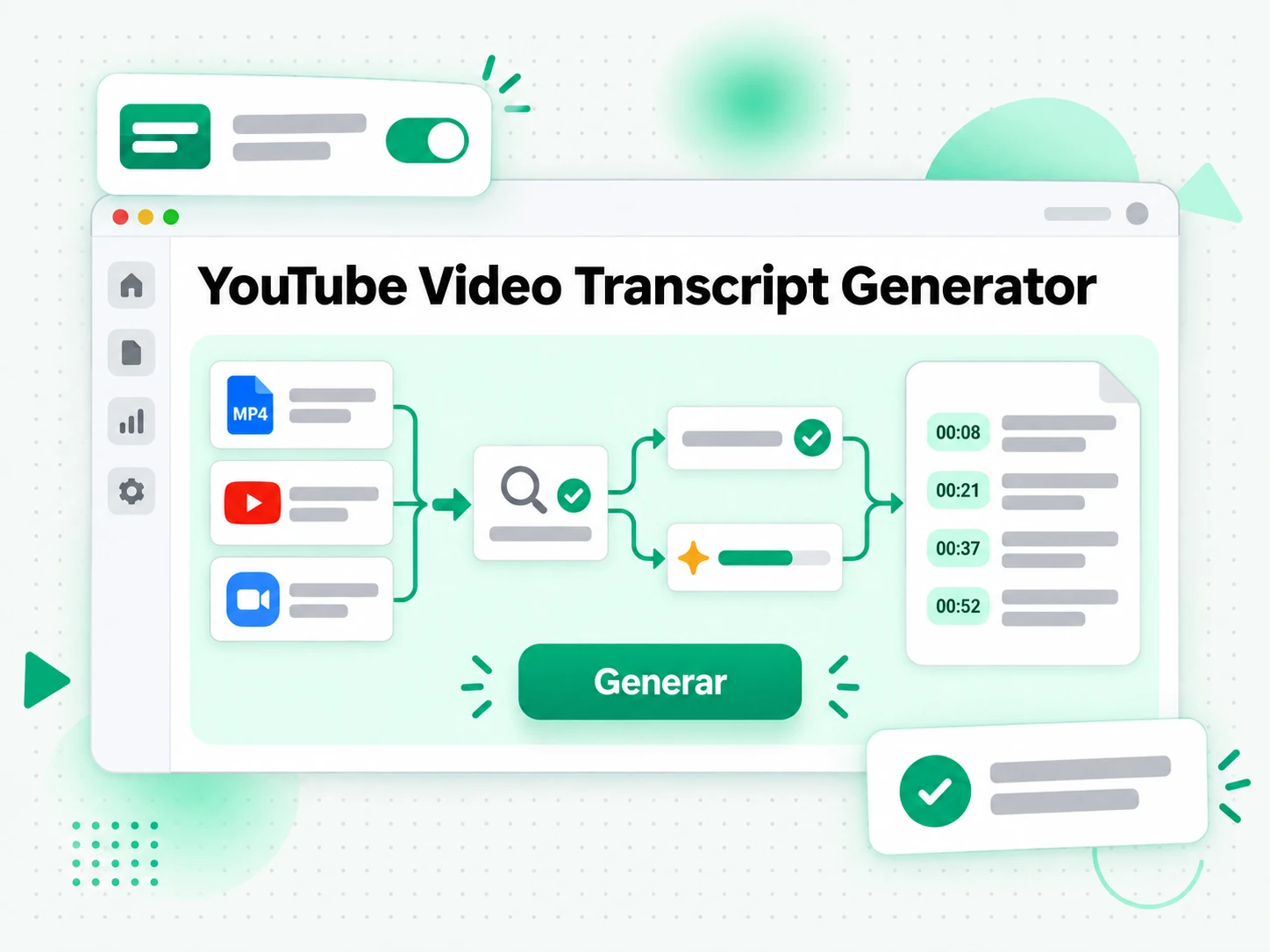 YouTube Video Transcript Generator en la interfaz paso a paso de transcript.im