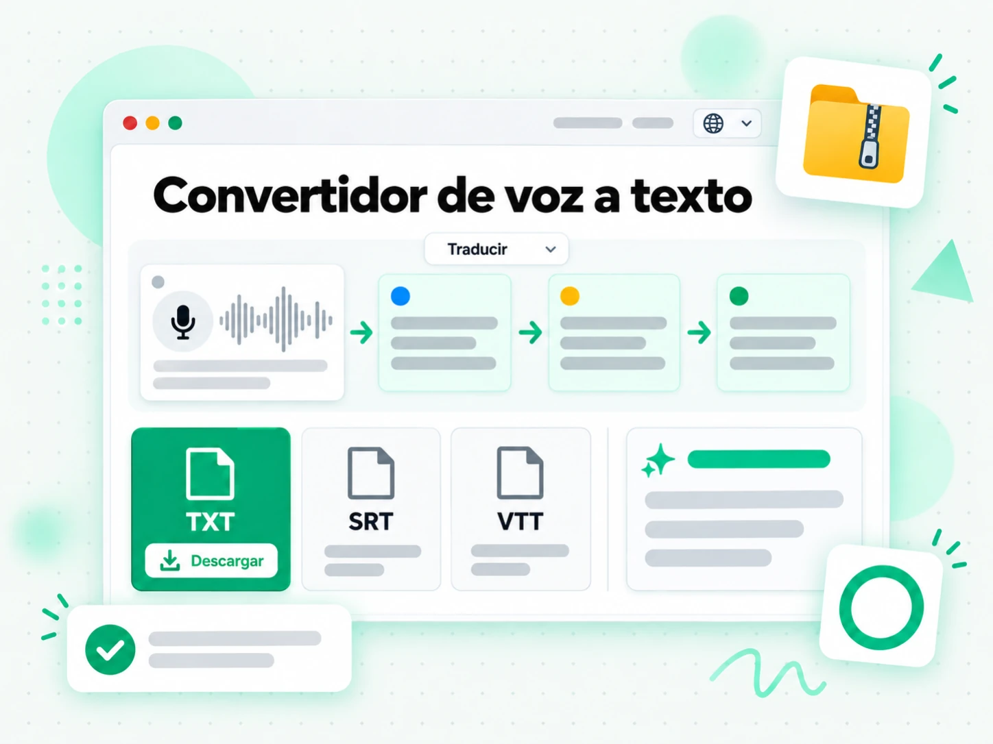 Convertidor de voz a texto en la interfaz paso a paso de transcript.im