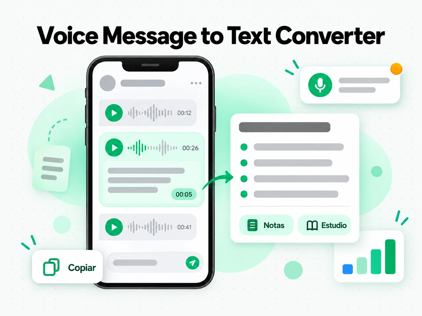 Voice Message to Text Converter en la interfaz paso a paso de transcript.im