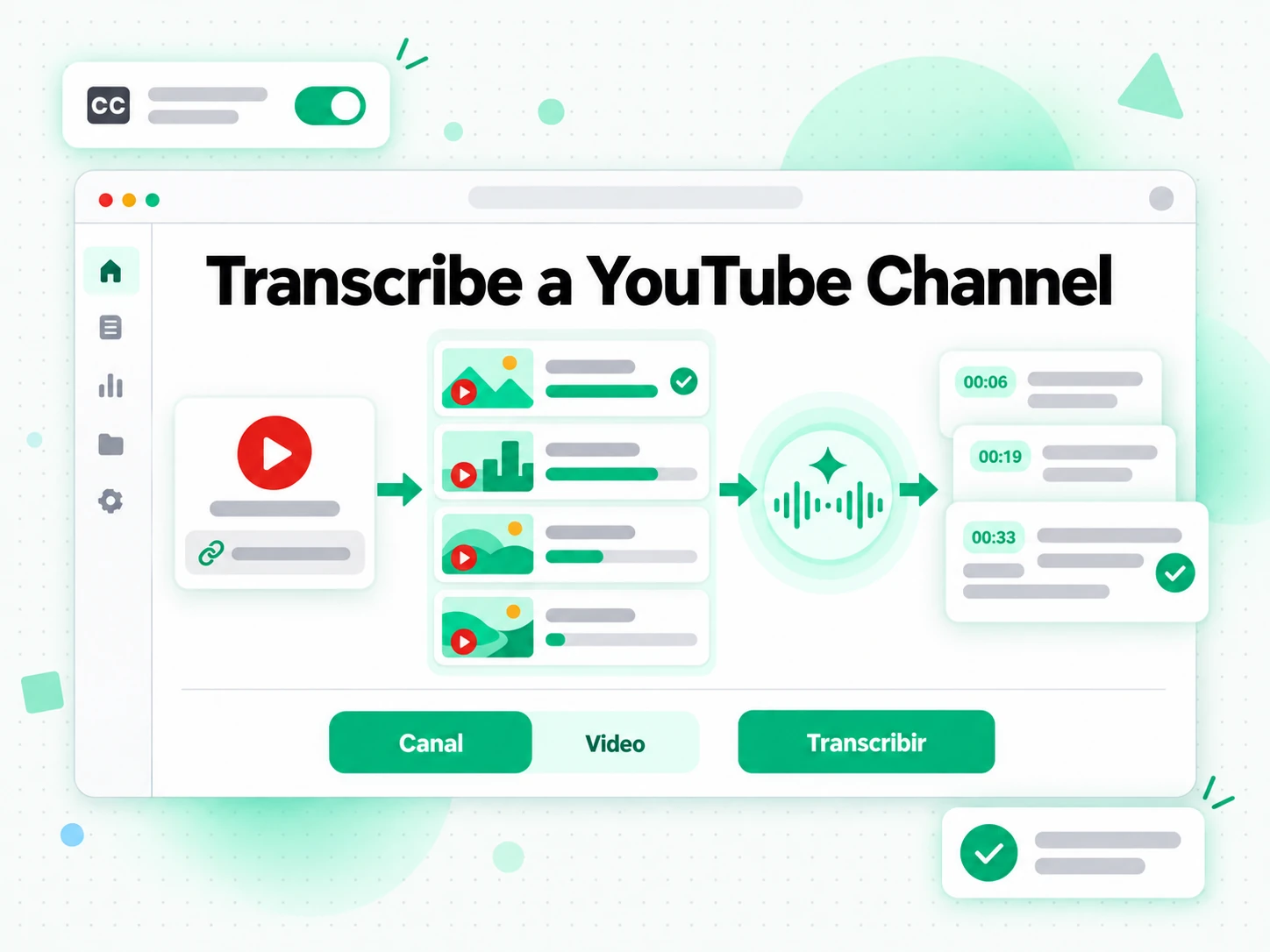 Transcribe a YouTube Channel en la interfaz paso a paso de transcript.im