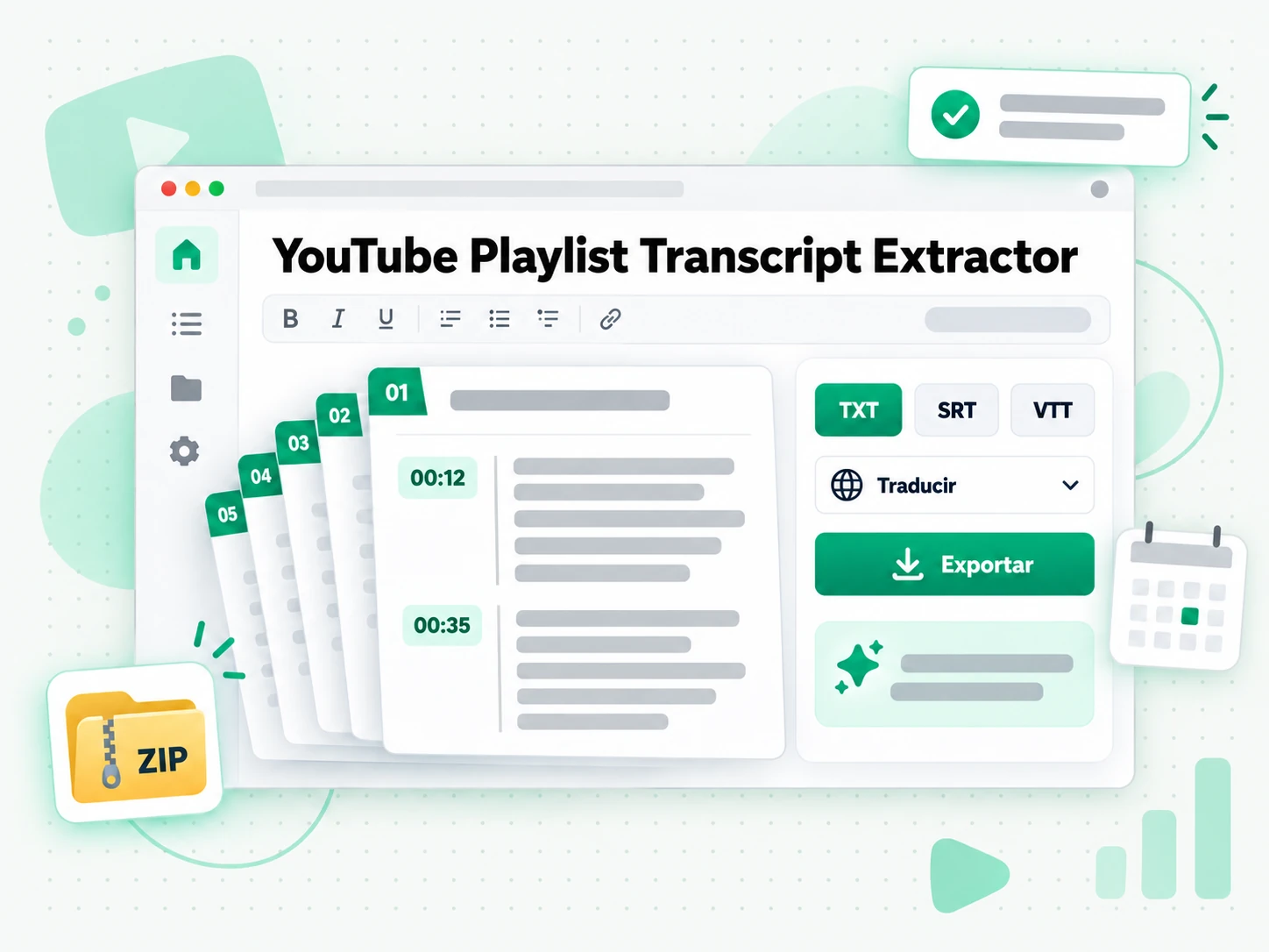 YouTube Playlist Transcript Extractor en la interfaz paso a paso de transcript.im