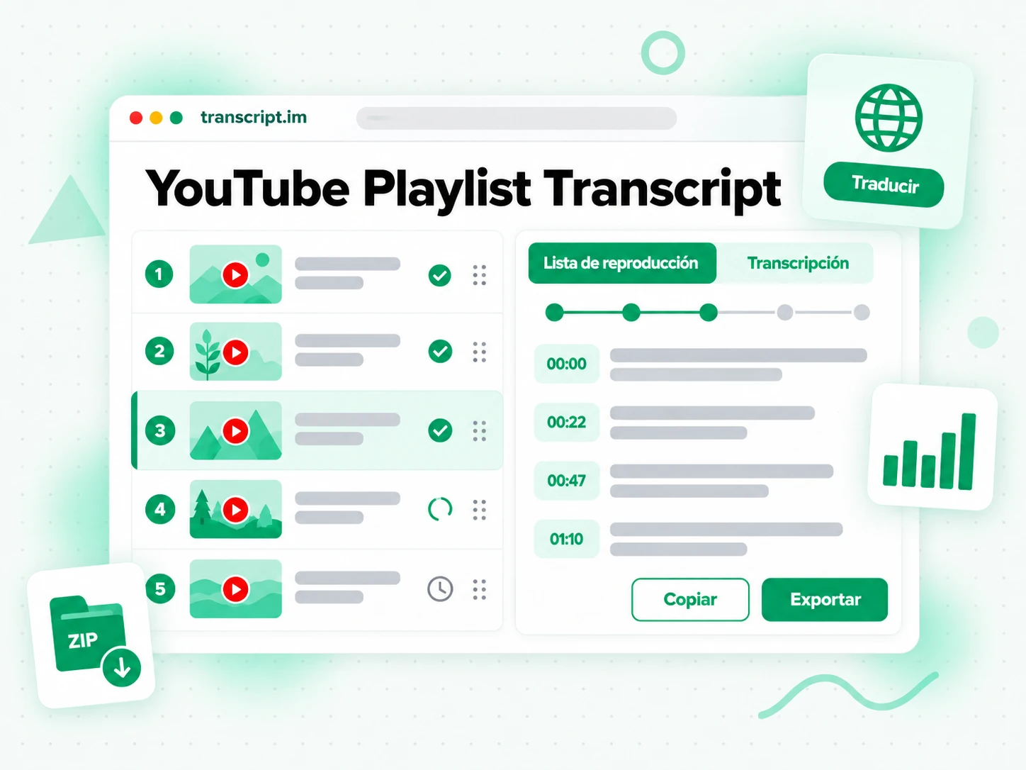YouTube Playlist Transcript: el contenido de origen convertido en texto con marcas de tiempo