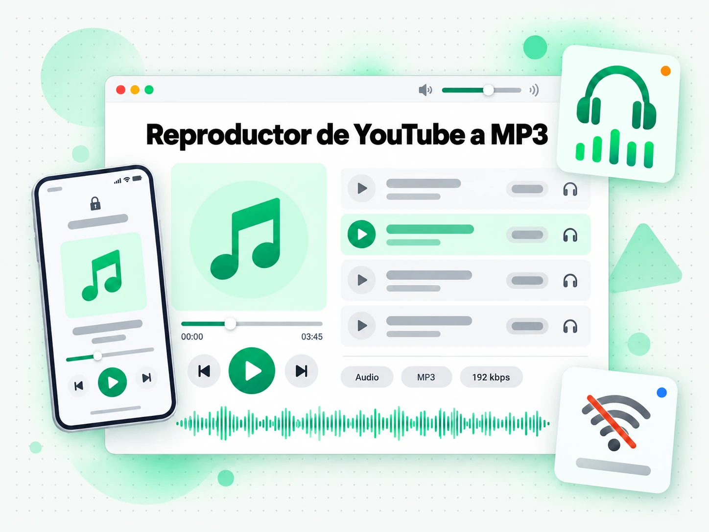 Reproductor de YouTube a MP3 en la interfaz paso a paso de transcript.im