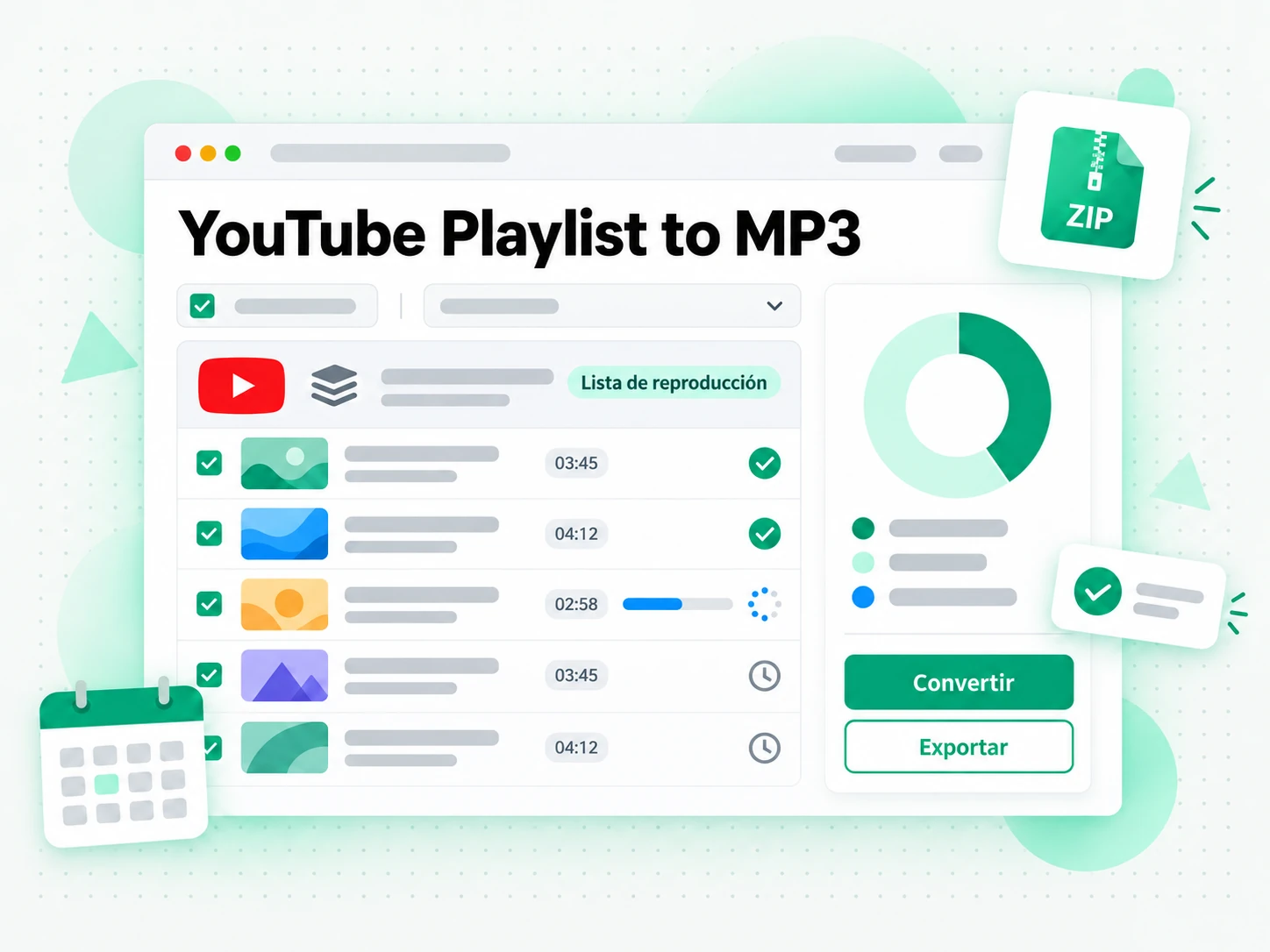 YouTube Playlist to MP3 en la interfaz paso a paso de transcript.im