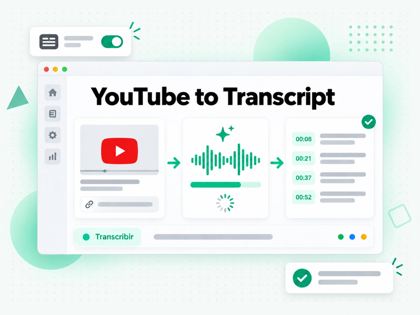 YouTube to Transcript en la interfaz paso a paso de transcript.im