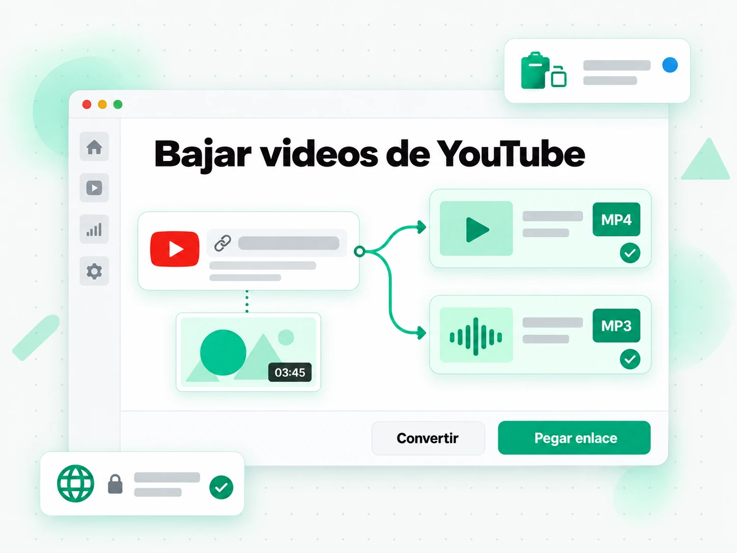 Bajar videos de YouTube: pantalla con el enlace pegado y el archivo listo para guardar