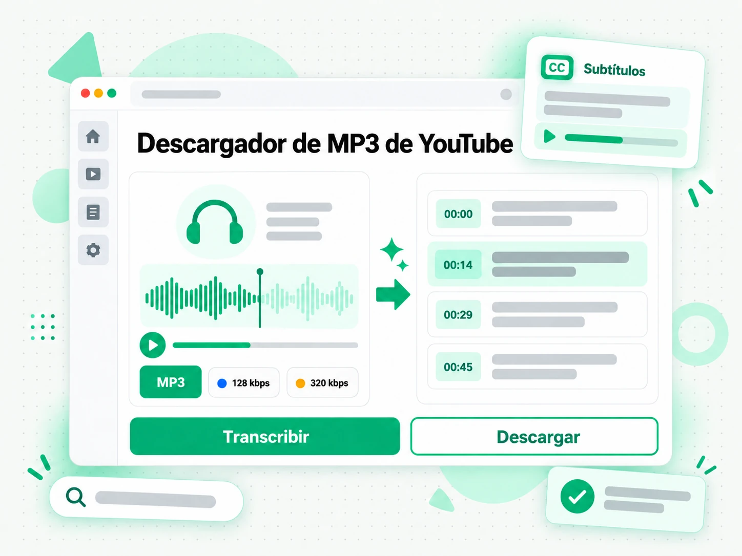 Descargador de MP3 de YouTube: pantalla con el enlace pegado y el archivo listo para guardar