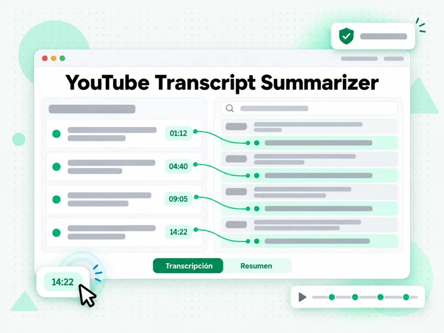 YouTube Transcript Summarizer en la interfaz paso a paso de transcript.im