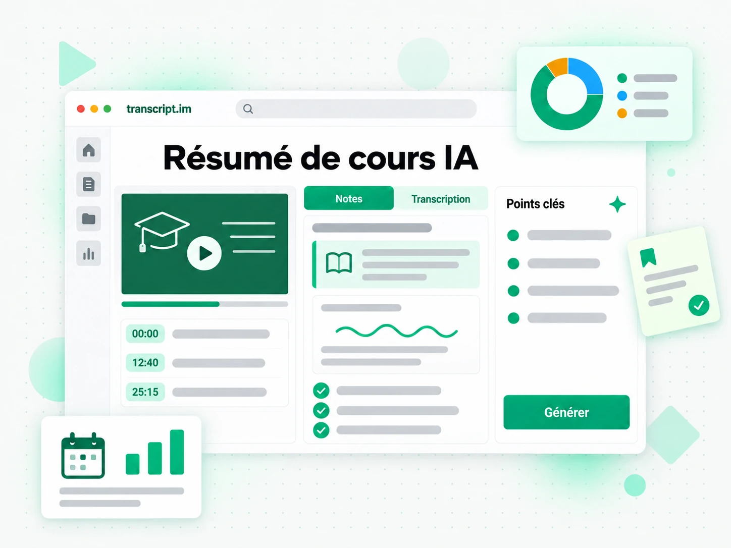 Résumé de cours IA transformant une vidéo de cours en fiches de révision structurées