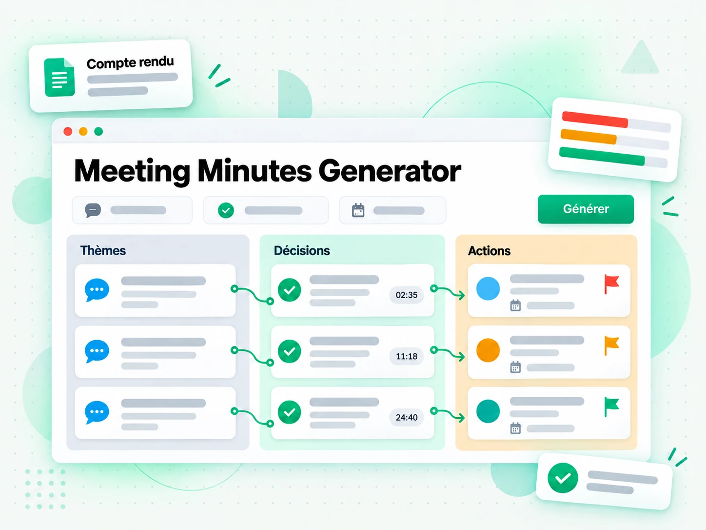 Meeting Minutes Generator extrayant décisions et actions à mener