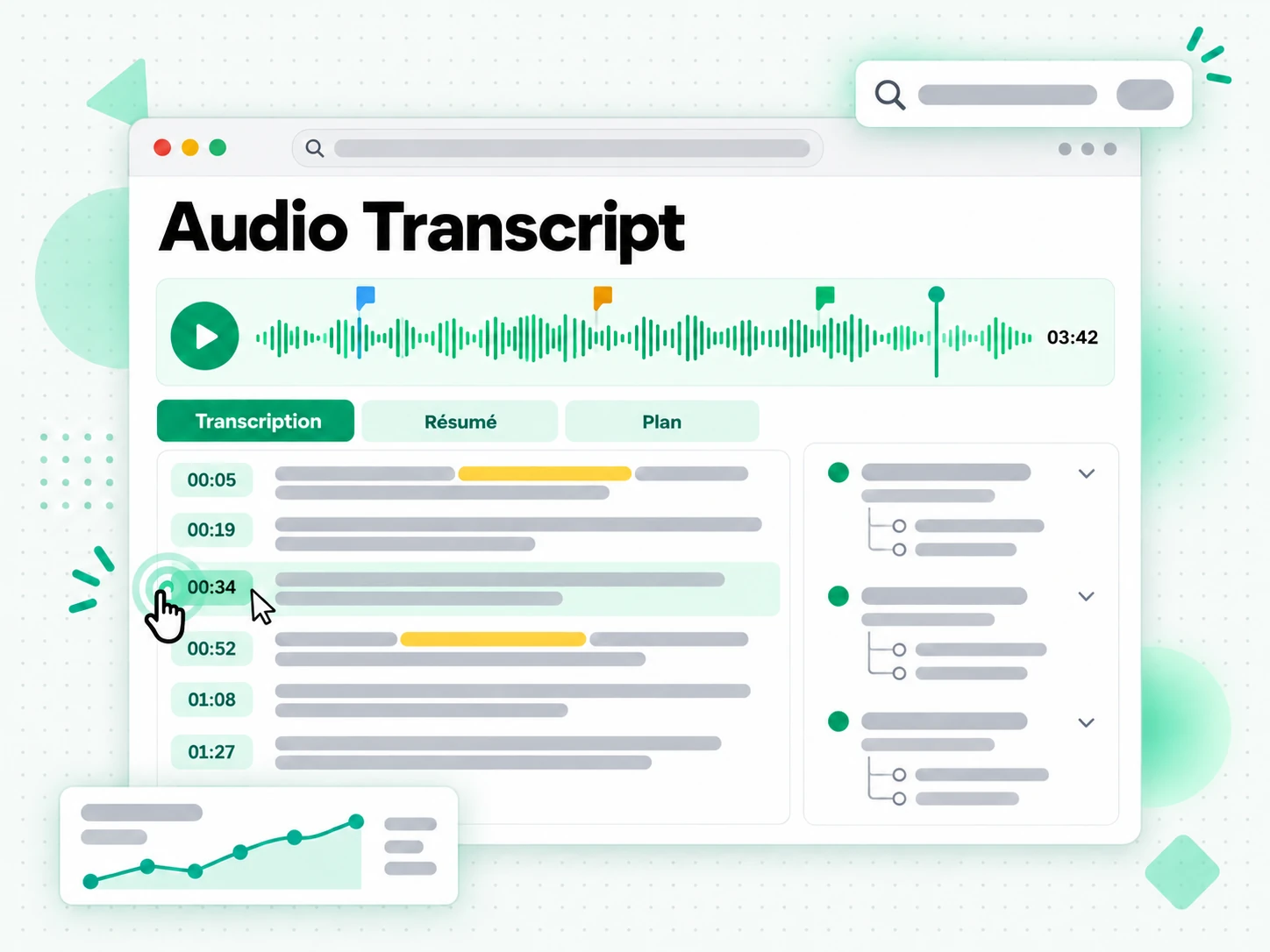 Audio Transcript avec résumé, plan et carte mentale générés