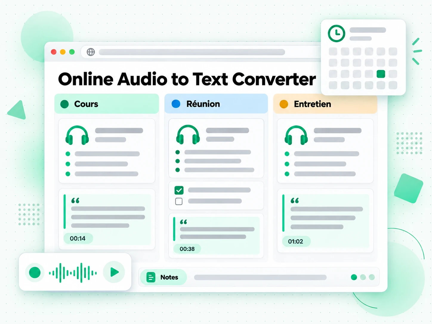 Online Audio to Text Converter pour créer notes d'étude et de réunion