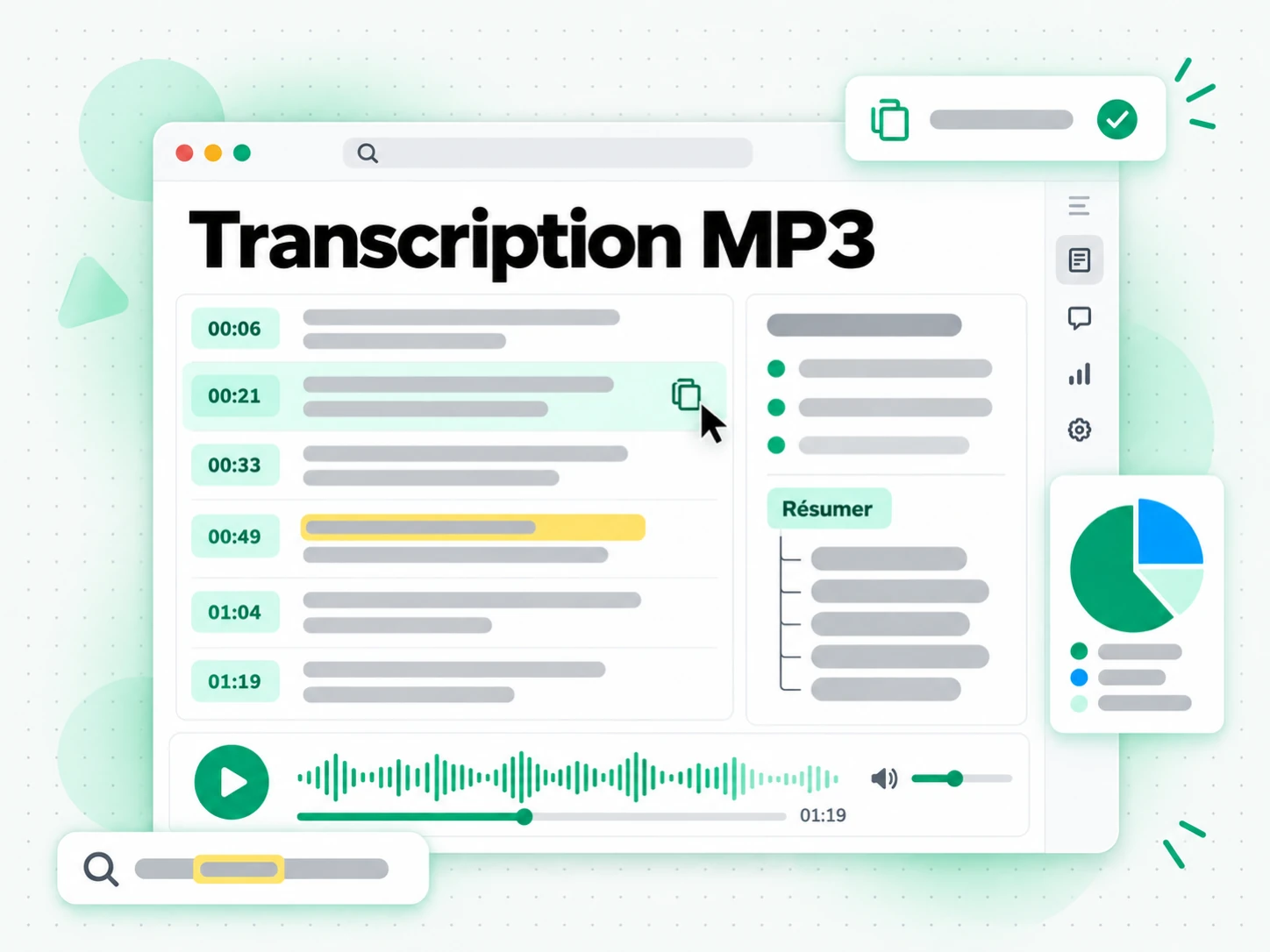 Transcription MP3 avec résumé, plan et carte mentale générés