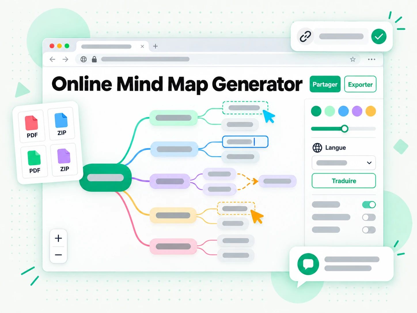 Online Mind Map Generator permettant de modifier et exporter