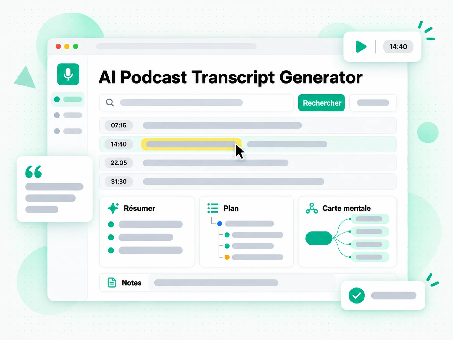 AI Podcast Transcript Generator avec show notes et plan