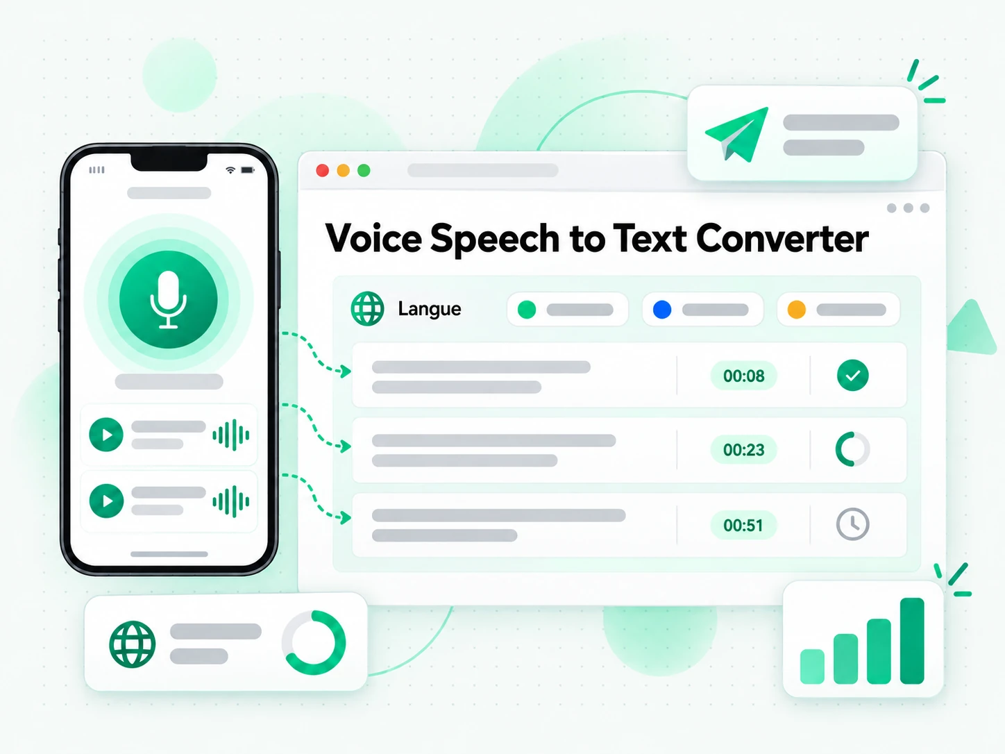Voice Speech to Text Converter générant des scripts localisés