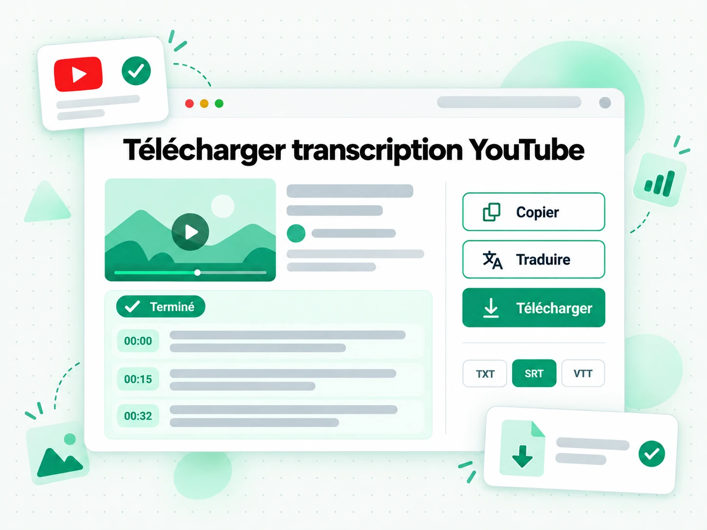 Télécharger transcription YouTube : copier, traduire ou télécharger la transcription terminée