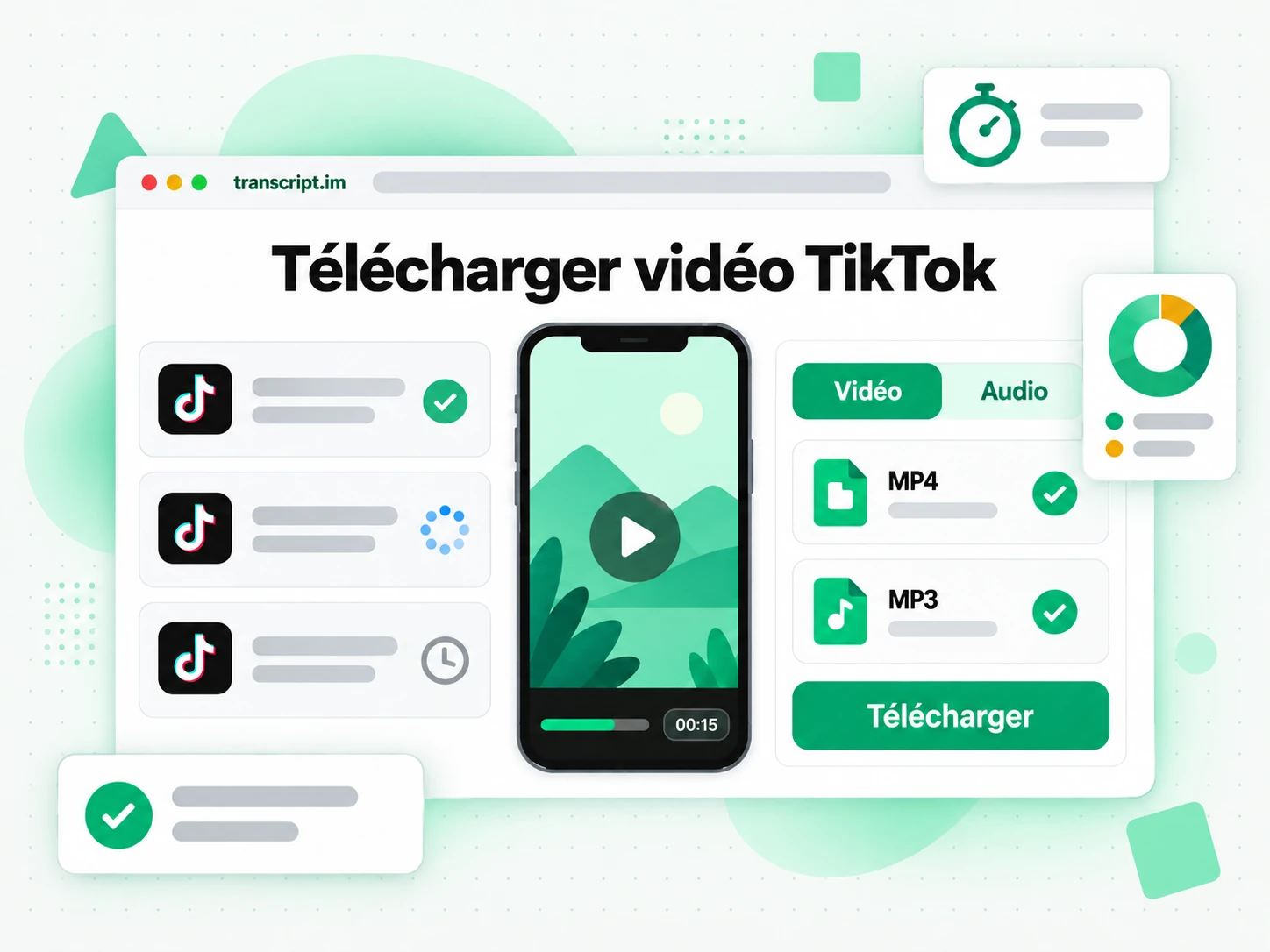 Télécharger vidéo TikTok avec onglets de format MP3 et MP4 et bouton de téléchargement