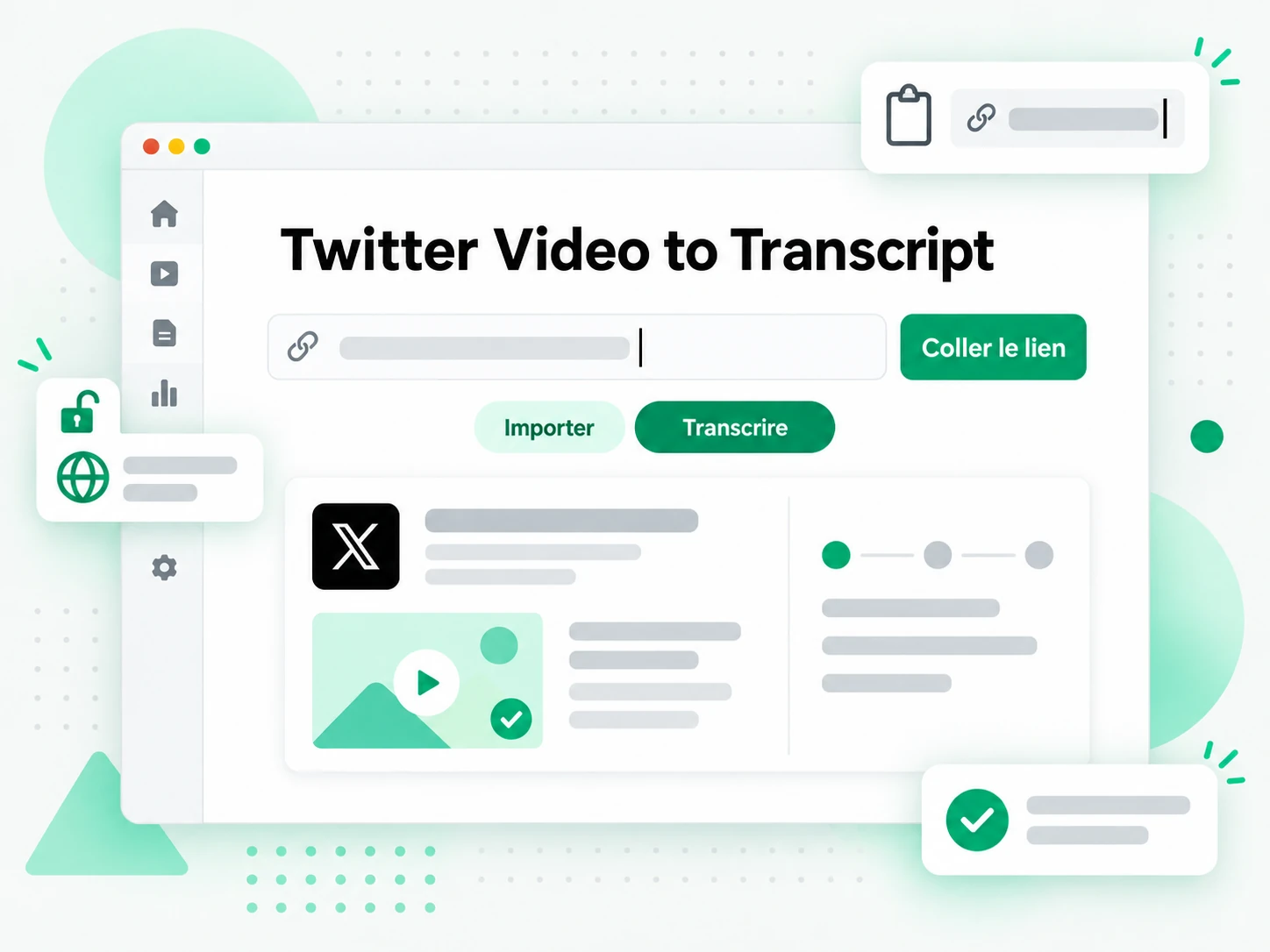 De la vidéo Twitter à la transcription : URL publique d'une publication Twitter saisie dans l'outil de transcription
