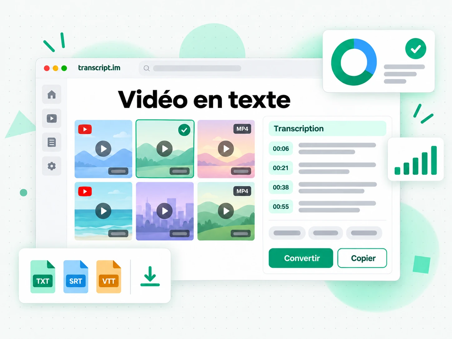 Vidéo en texte : fichier MP4 importé transformé en transcription horodatée