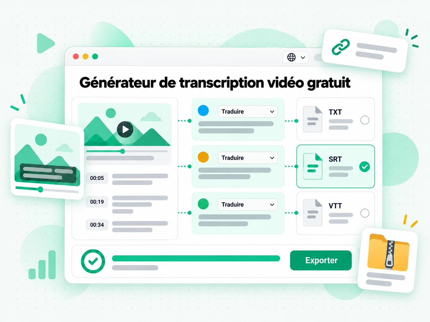 Générateur de transcription vidéo gratuit pour traduire et exporter