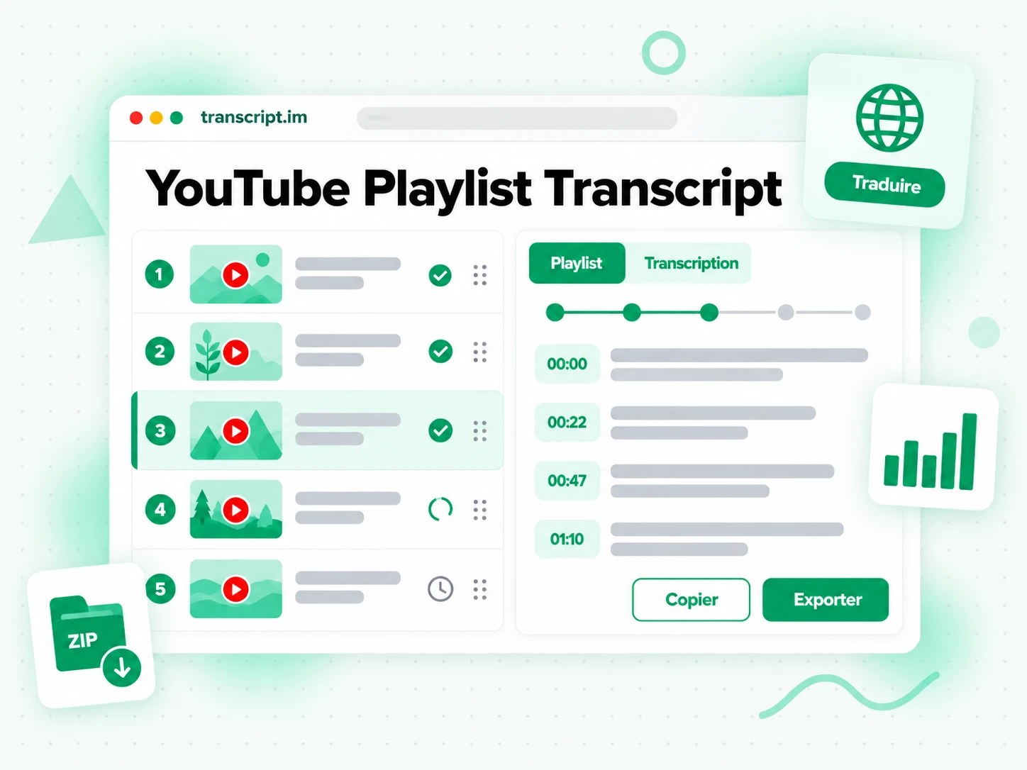 YouTube Playlist Transcript traitant toutes les vidéos en parallèle et fusionnant le résultat
