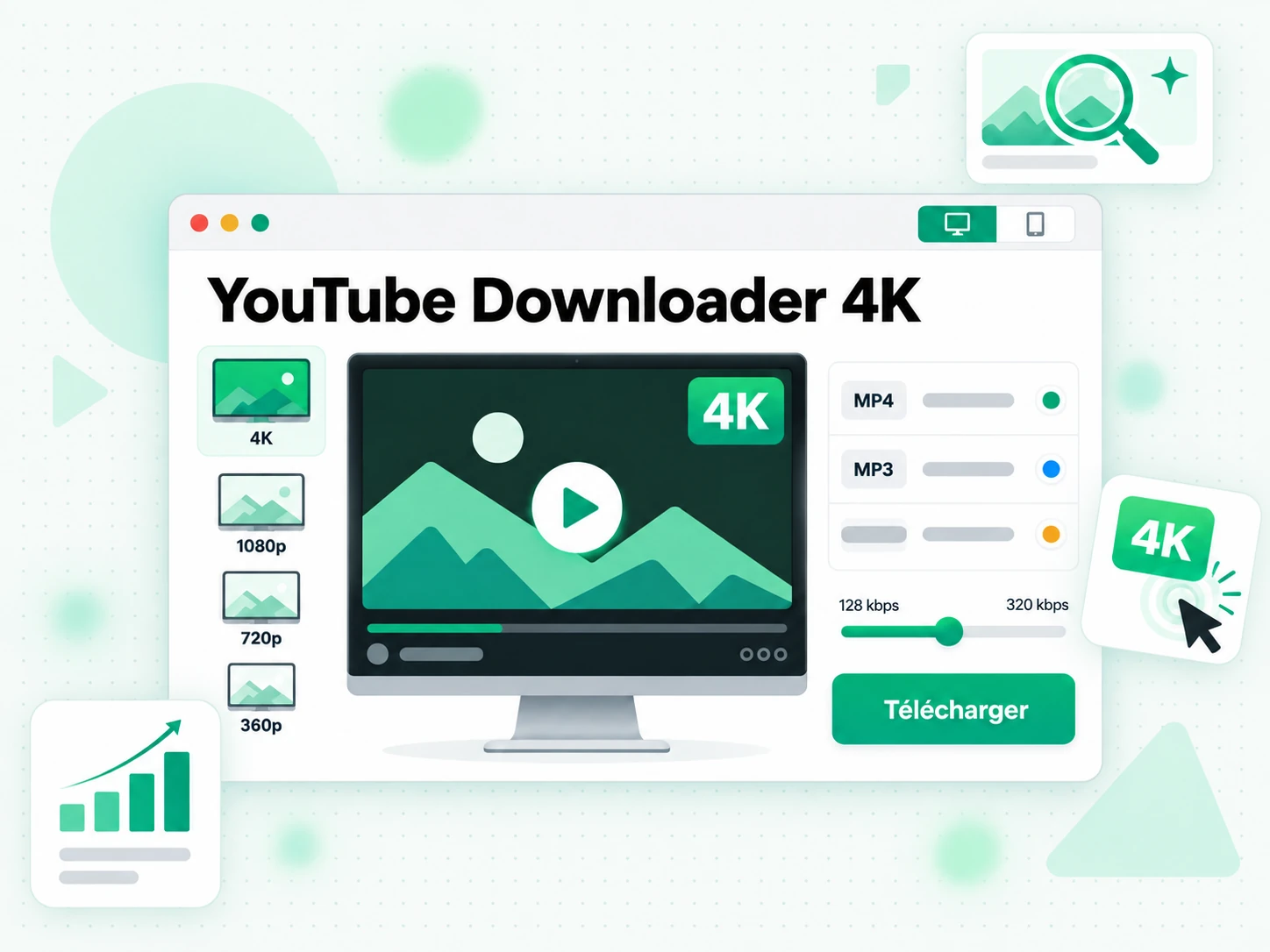 YouTube Downloader 4K avec résolutions jusqu'à 1080p