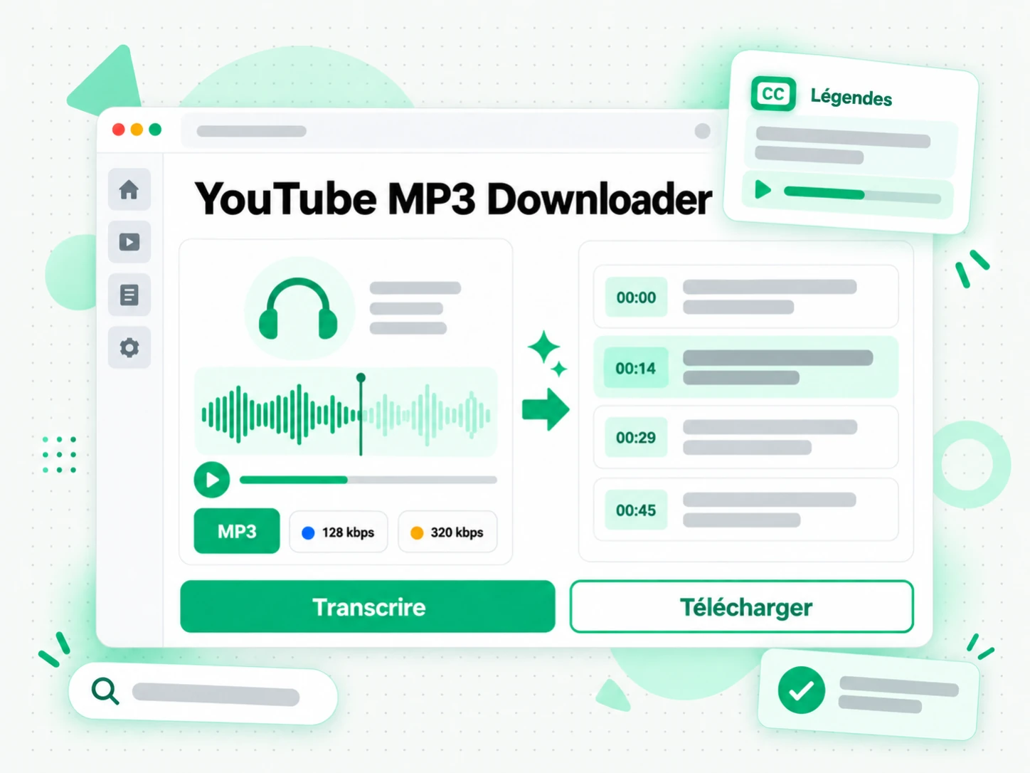 YouTube MP3 Downloader préparé pour sous-titres et transcription
