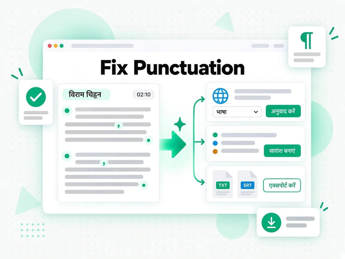 Fix Punctuation: साफ किए गए टेक्स्ट का दूसरी भाषा में अनुवाद करना