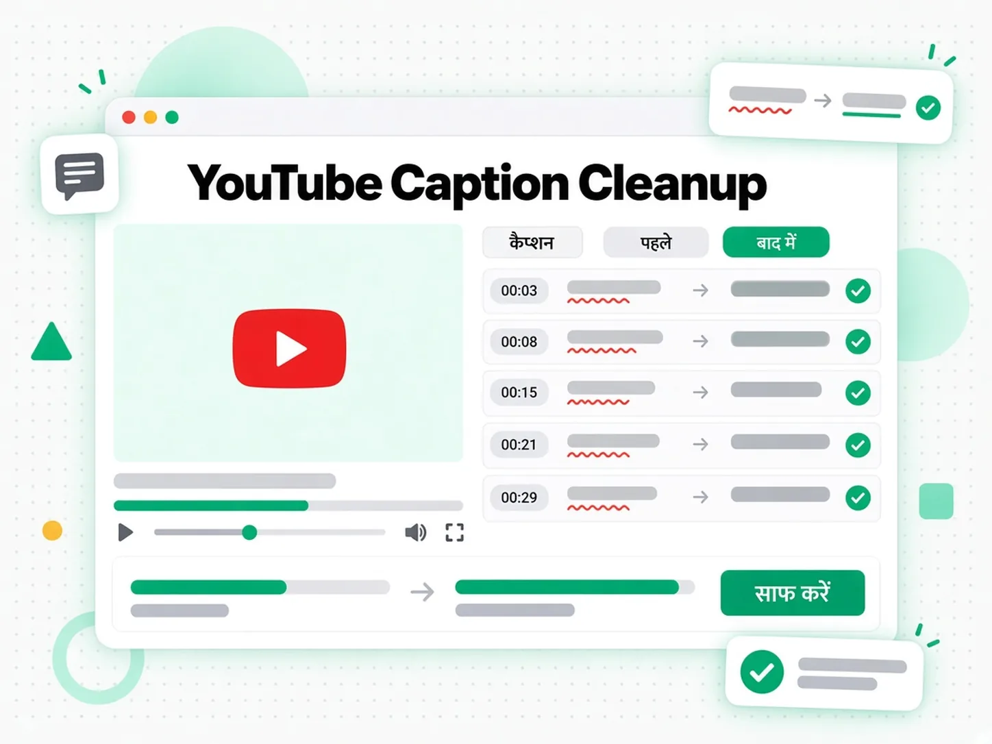 YouTube Caption Cleanup: ट्रांसक्रिप्ट साफ करके YouTube के ऑटो-कैप्शन ठीक करना