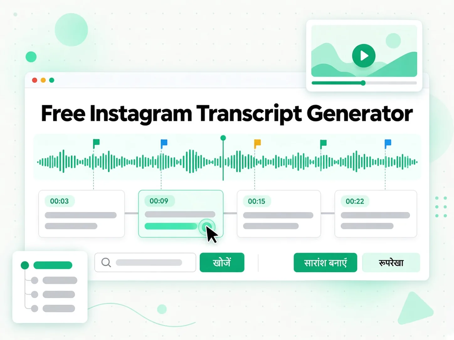 Free Instagram Transcript Generator: Instagram Reel ट्रांसक्रिप्ट से सारांश, रूपरेखा और माइंड मैप बनाता हुआ